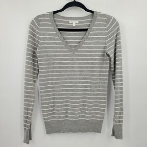 ♡ Abound Gray and White Striped V-Neck Sweater Size Small